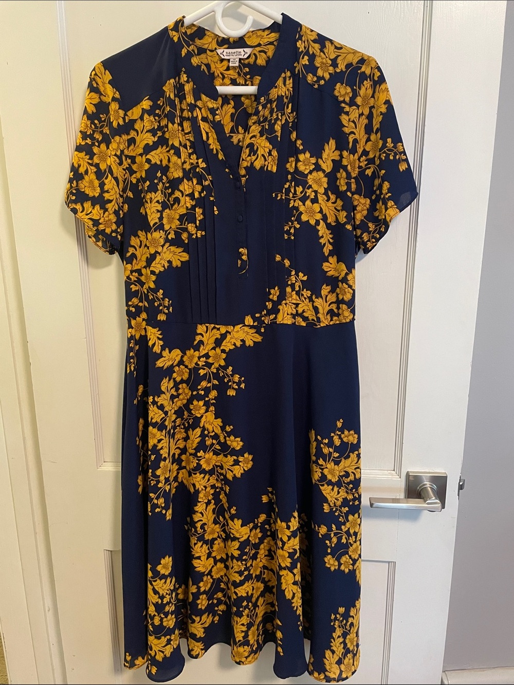 Nanette Lepore Navy Midi Dress with Yellow Floral Print